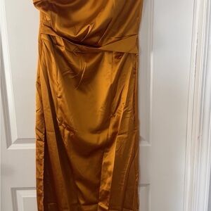 Gold One Shoulder Sleeveless Cocktail Gown